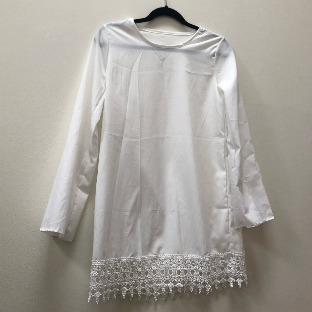 White swim cover with lace